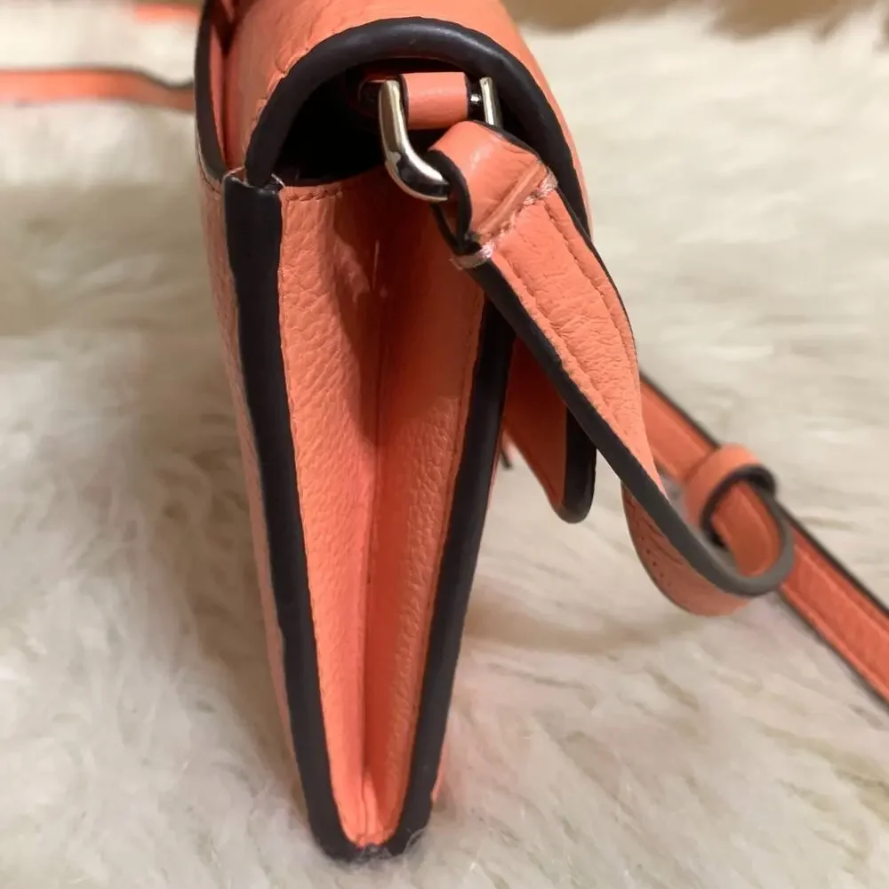 KATE SPADE Melon Pebbled Leather MARTI Large Slim Flap Wallet w/XBody Strap